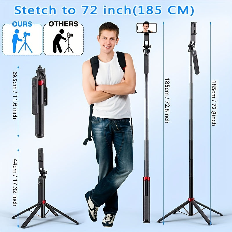 HKXYK 1pc Selfie Stick Tripod with Wireless Remote and 360° Rotatable Phone Stand, Universal Connector, Portable Aluminum Tripod for Video Recording and Live Streaming, Rechargeable Battery