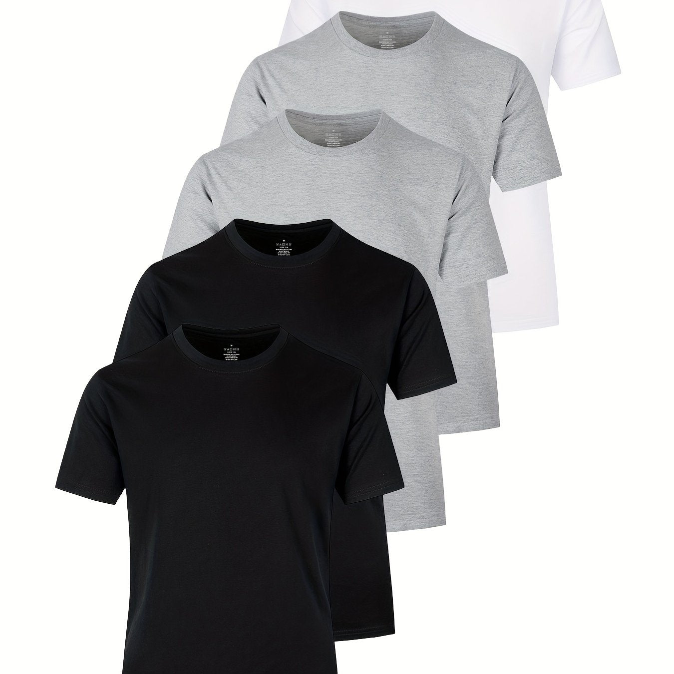 Set of 5 solid cotton lightweight crew neck t-shirts for men, perfect for summer sports and gifting.