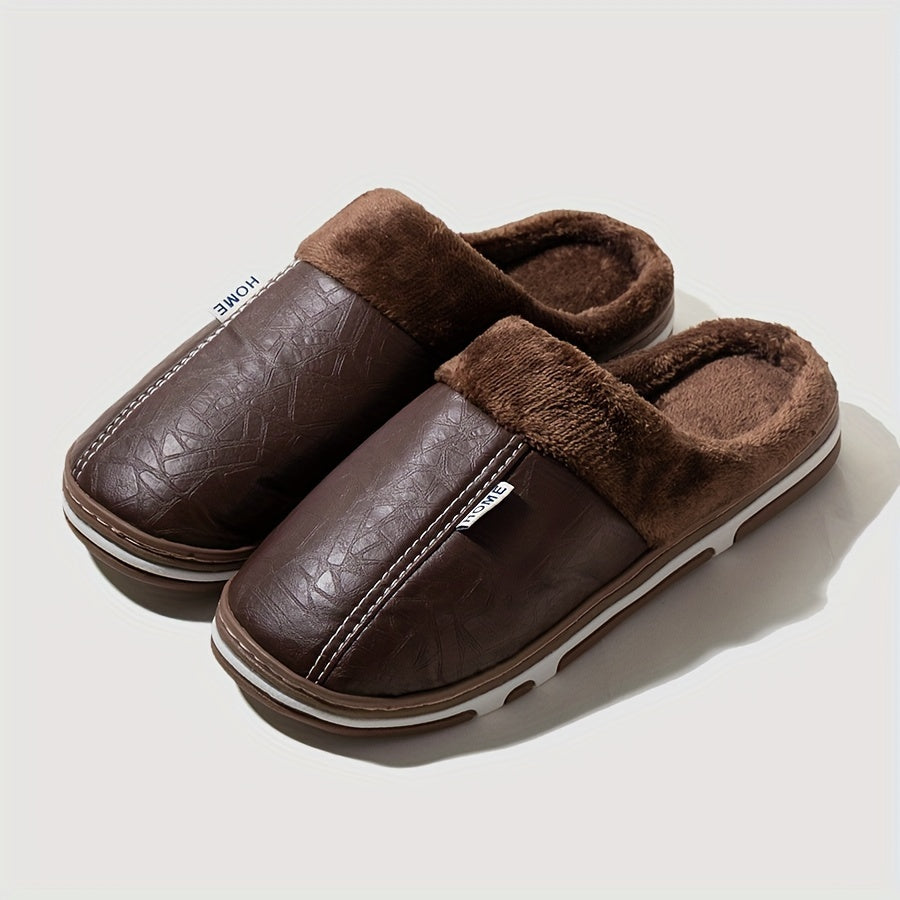 Men's cozy house slippers with anti-skid sole and fuzzy lining for indoor wear in autumn and winter.