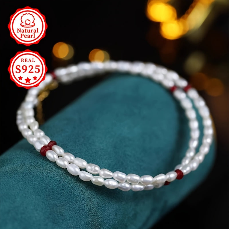 Stylish and Luxurious Freshwater Pearl Necklace for Women - Featuring an S925 Silver Clasp, Adjustable Strand of 3-4mm Rice Shaped June Birthstone Pearls, Perfect Gift Presented in a Gift Box