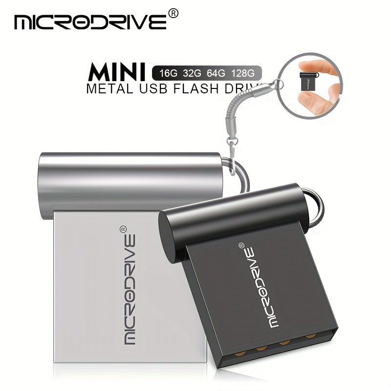 MICRODRIVE Super Mini Metal USB 2.0 Flash Drive with Keychain - Available in 16GB, 32GB, 64GB