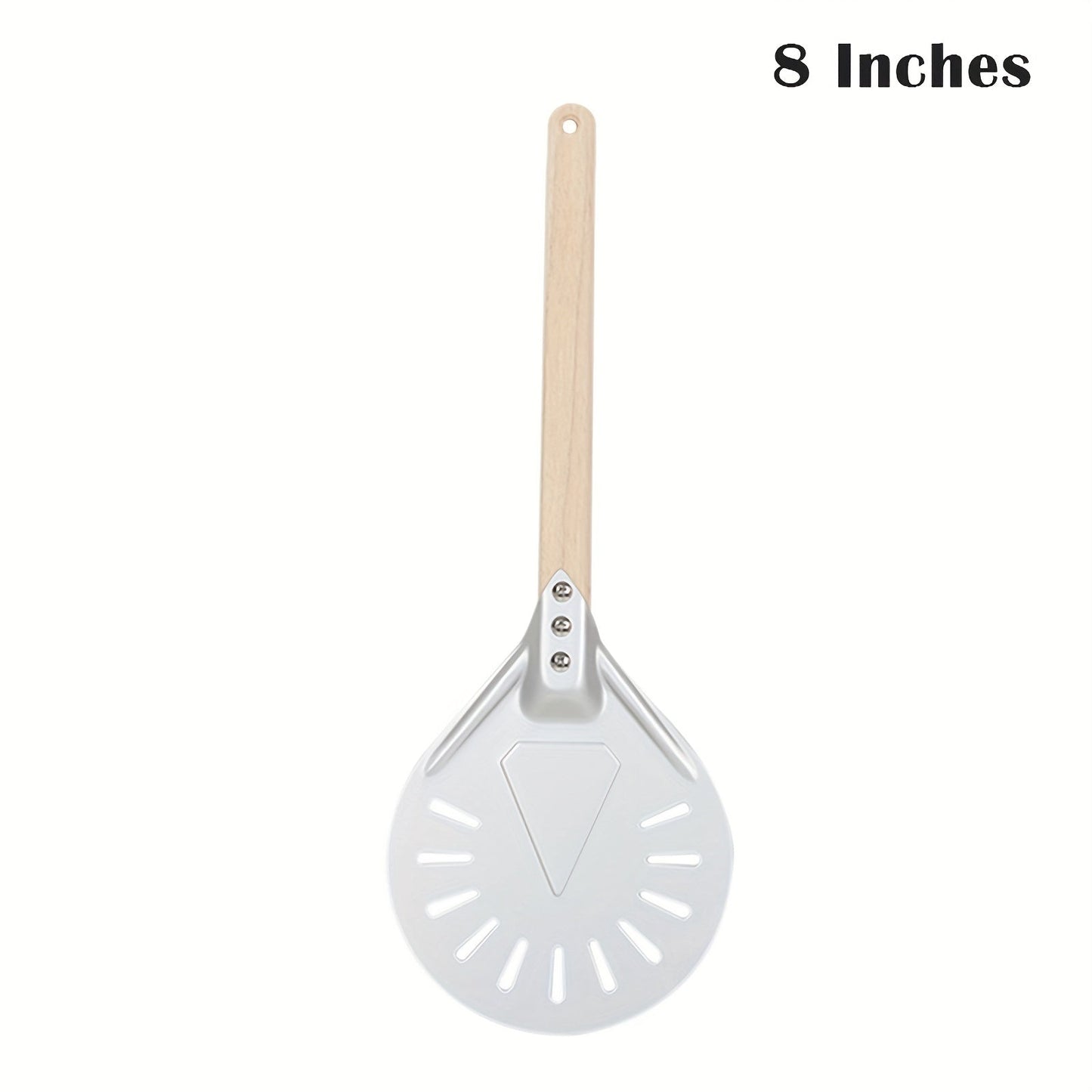 Pizza shovels with wooden handles measuring 8 and 22.86 cm, made of stainless steel