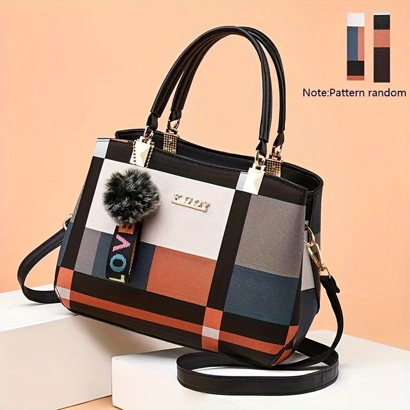 Stylish grid patterned shoulder bag with magnetic closure, ideal for formal events, work, or school.