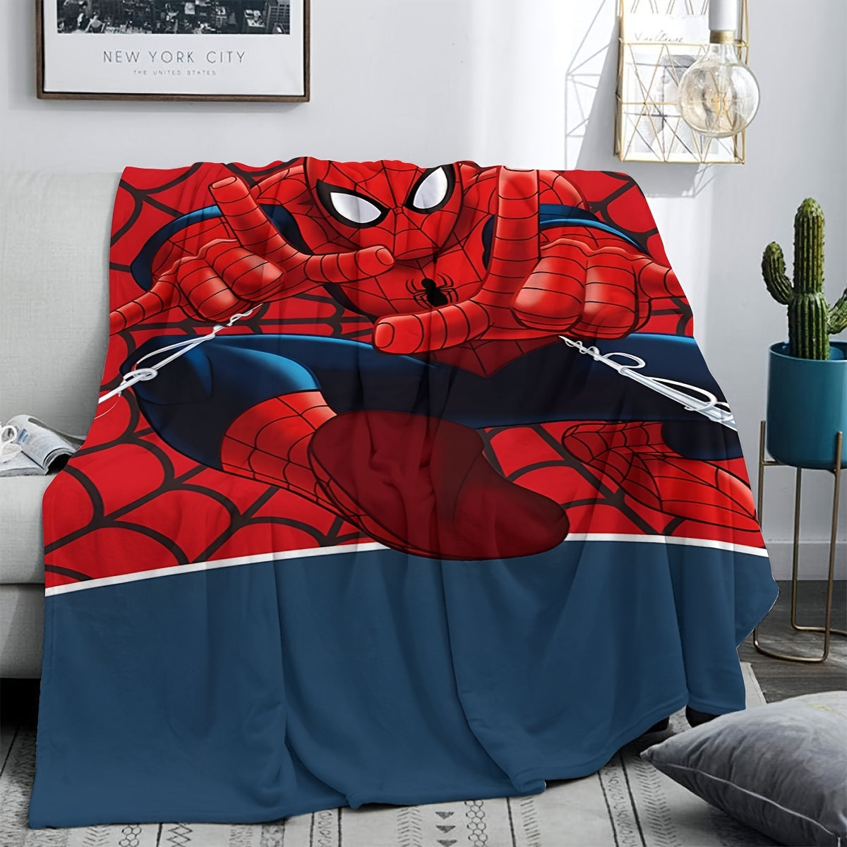 Soft, cozy Spider-Man plush throw blanket ideal for all seasons - perfect for gifting for couch, bed, travel, and car use.