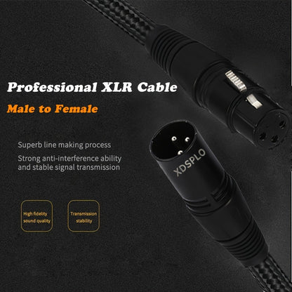 XDSPLO High-Fidelity XLR Male to Female Microphone Cable made of durable nylon braided with pure copper core for loss-free signal transmission. Includes thicker pins and intricate