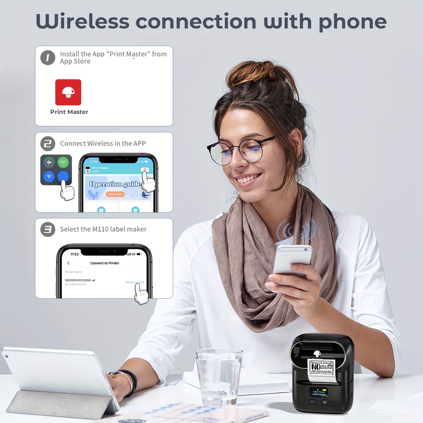 Phomemo M110 Mini Wireless Thermal Label Printer for Small Business, Home, Office, and Clothing Labels.