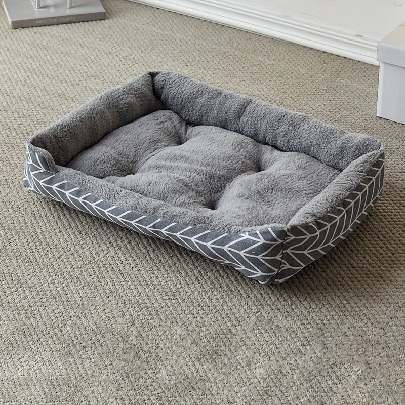 Stylish and durable pet bed for small dogs and cats with cozy pillow-style design and non-slip waterproof base. Made with polyester argyle pattern and polypropylene fiber filling for extra