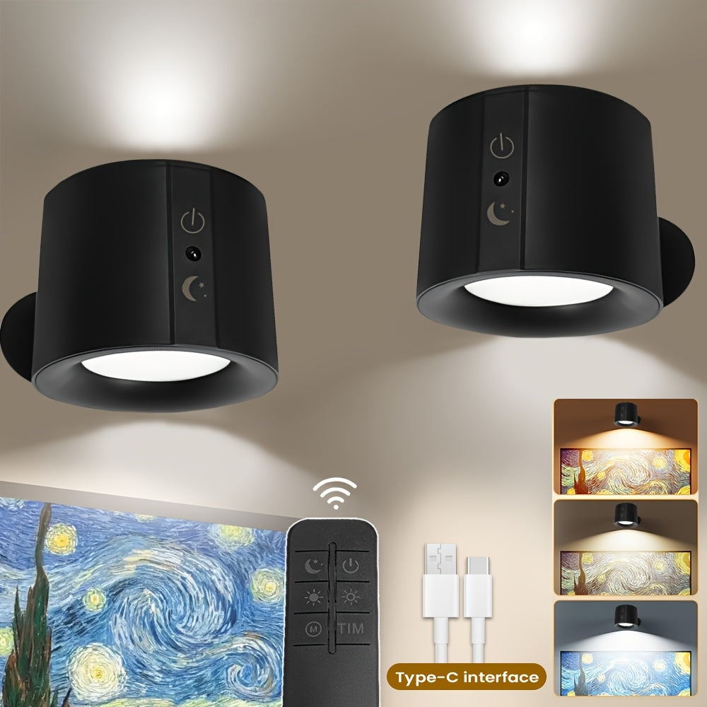 Dimmable LED wall lamps with touch control, reading lamp with bi-directional lighting, 3 brightness levels & 3 color modes, rechargeable battery, wireless design for multiple rooms.