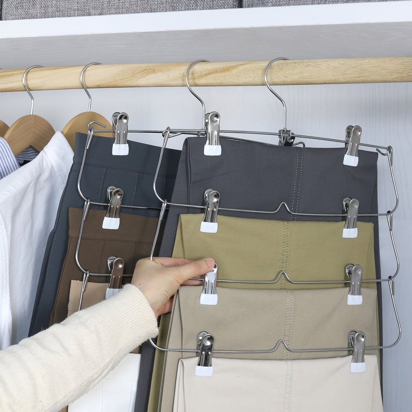 Set of 4 Skirt Hangers with 4 Layers - Made of Metal for Organizing Your Wardrobe Efficiently