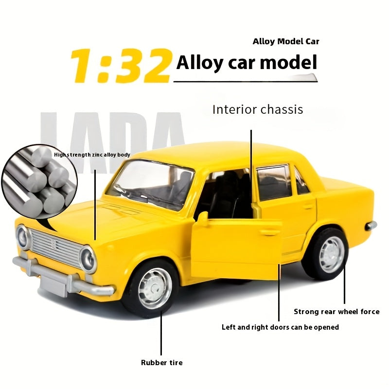 1:36 Scale Yellow Alloy Die-Cast Car Model with Double Opening Doors, Chrome Accents - Manual Operation, Ideal Toy Display Piece for Boys, Cute Car Accessories