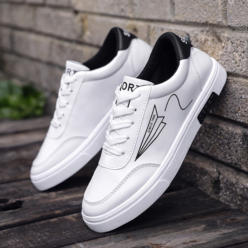 Men's fashion skateboard shoes with paper airplane pattern, low-top lace-up sneakers, comfortable non-slip sole, faux upper, fabric lining, round toe for outdoor activities all year round.