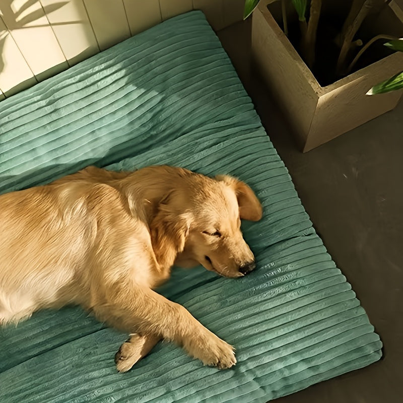 One Luxury Striped Orthopedic Dog Bed for Medium to Large Dogs, with All-Season Comfort, Removable Washable Cover, and Non-Skid Bottom, Filled with Polyester Fiber.