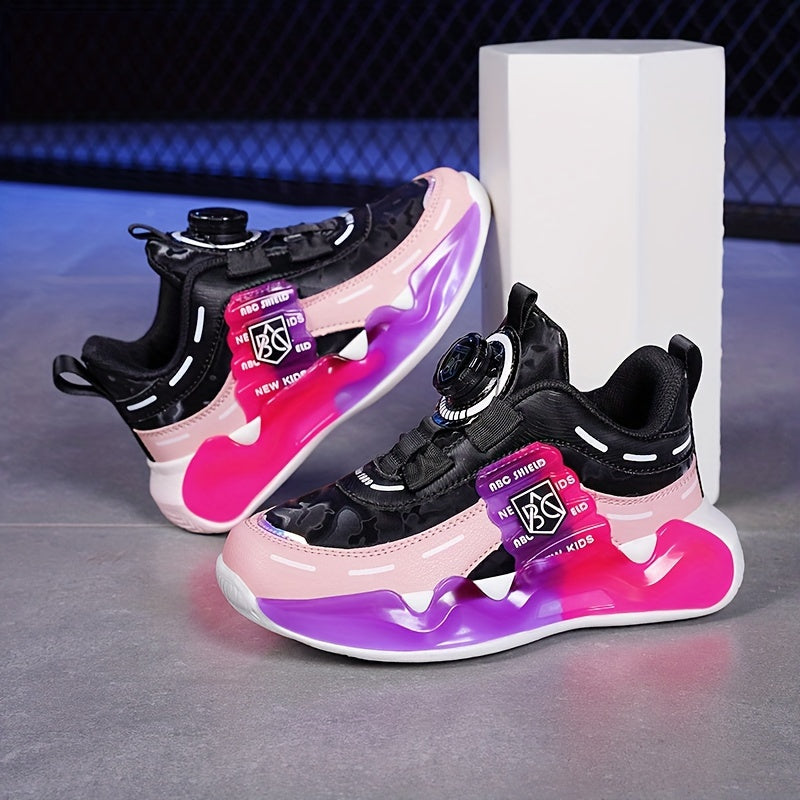 Casual cool platform sneakers with rotating button for girls, comfortable shock-absorbing sneakers for running basketball. 

Revised: Casual platform sneakers with rotating button and