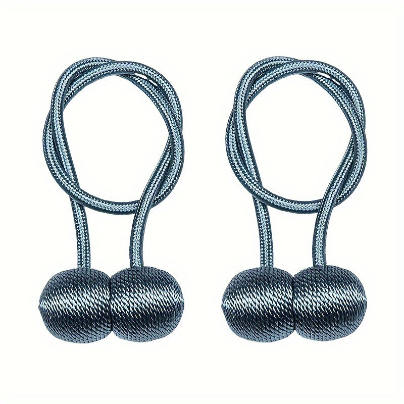 Two pieces of Classic Contemporary Magnetic Curtain Tiebacks made of Polyester Rope Window Drapery Holdbacks with a Decorative Weave Knot.