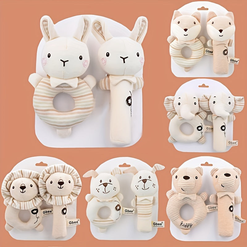 Animal-themed hand-ring bell toy for soothing and grasping training.