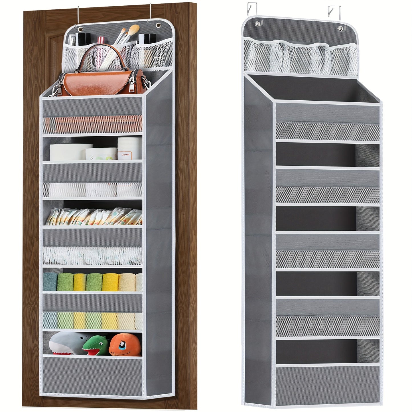 Foldable & Lightweight Storage Solution: 6-Shelf Over-the-Door Organizer with 8 Large Pockets for Pantry, Nursery, Bathroom, Bedroom, Kitchen, Dorm, Camper