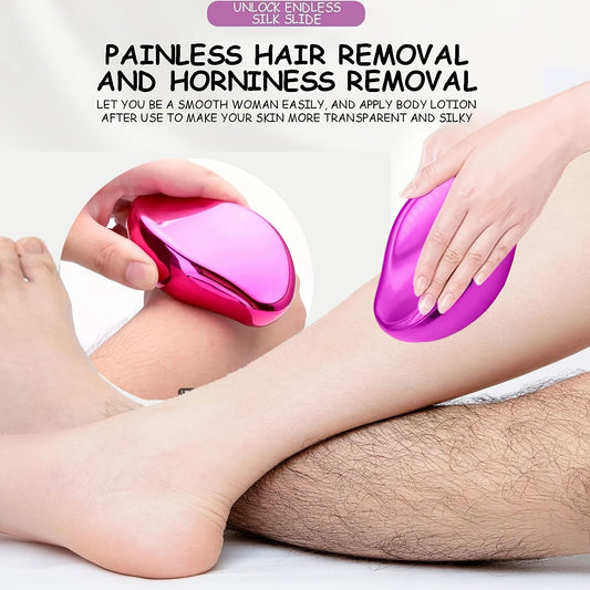 Painless crystal hair remover for all with waterproof and fragrance-free exfoliating tool for smooth skin on arms, legs, and back. Also functions as an easy application body lotion.