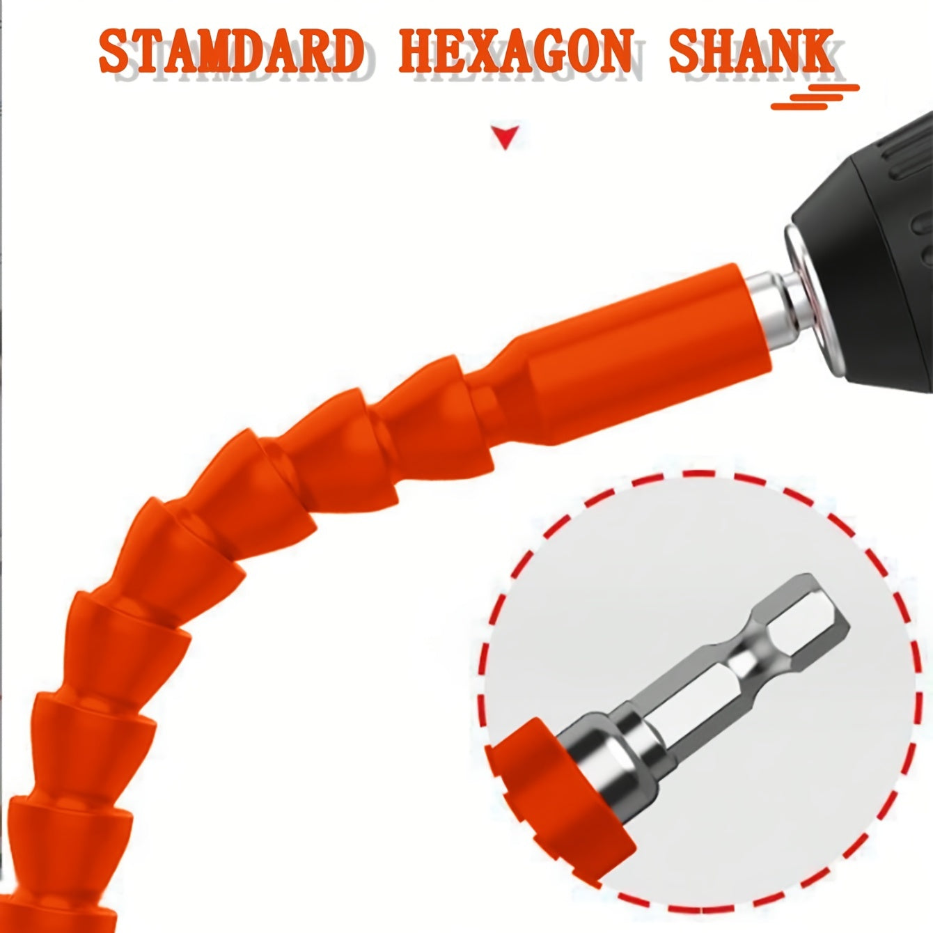 Electric drill universal joint in orange with a soft shaft for extension, suitable for electric screwdriver drill bits or hand drills for flexible drilling.