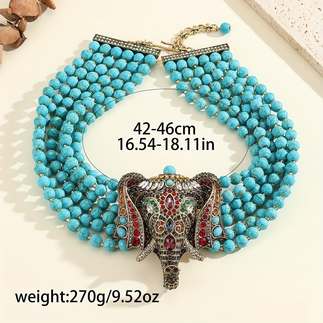 Elegant Elephant Pendant Necklace with Vintage Turquoise and Rhinestones - Perfect for Parties, Proms, and Special Events