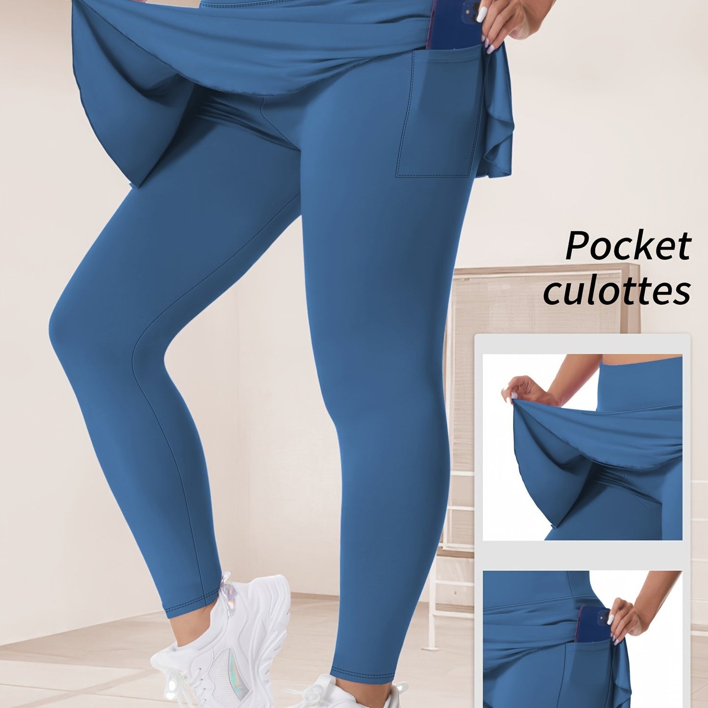 Women's Plus Size Solid High Rise Running Yoga Leggings with Pockets for Spring/Autumn