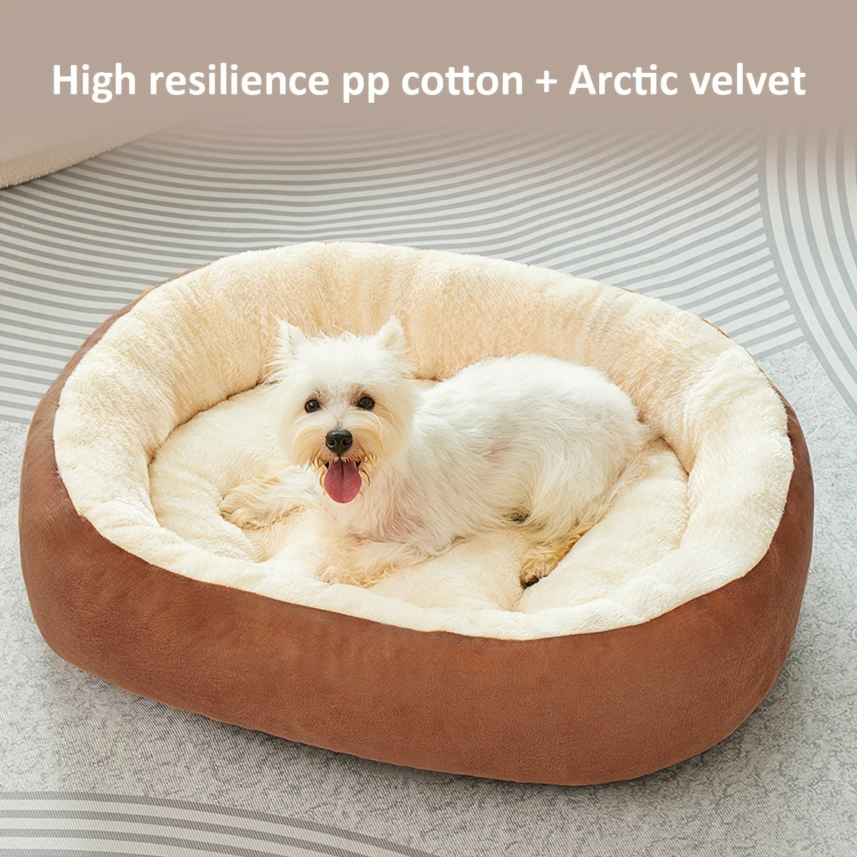 Cozy oval pet bed for small to medium dogs, plush polypropylene mat, non-assembled.