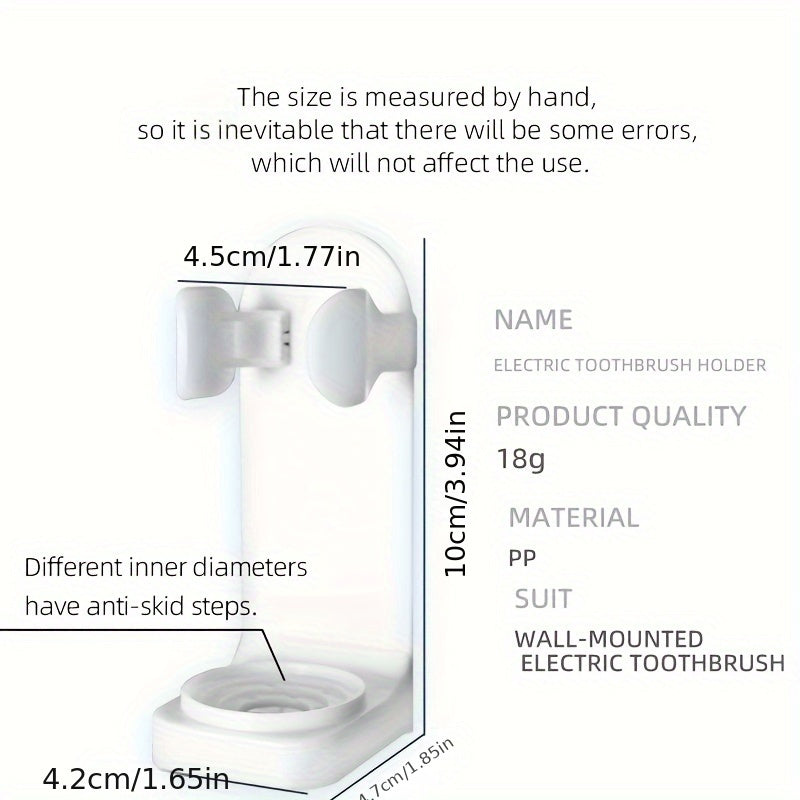 Wall-mounted electric toothbrush holder, no drill required, saves space in bathroom for toothbrushes and accessories.