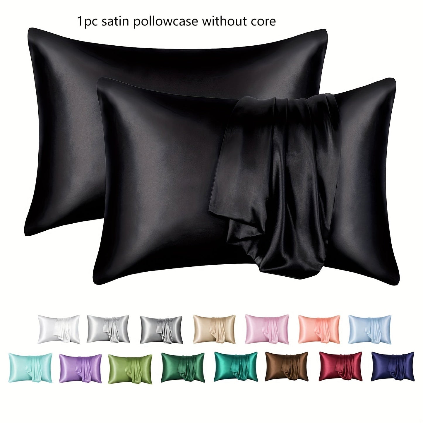 Purchase the luxurious Cool Soft Deluxe Satin pillowcases in black, measuring 50.8x76.2 cm. These pillowcases are designed specifically for hair and skin care. The set includes one Queen Size satin pillowcase with envelope closure, perfect for keeping