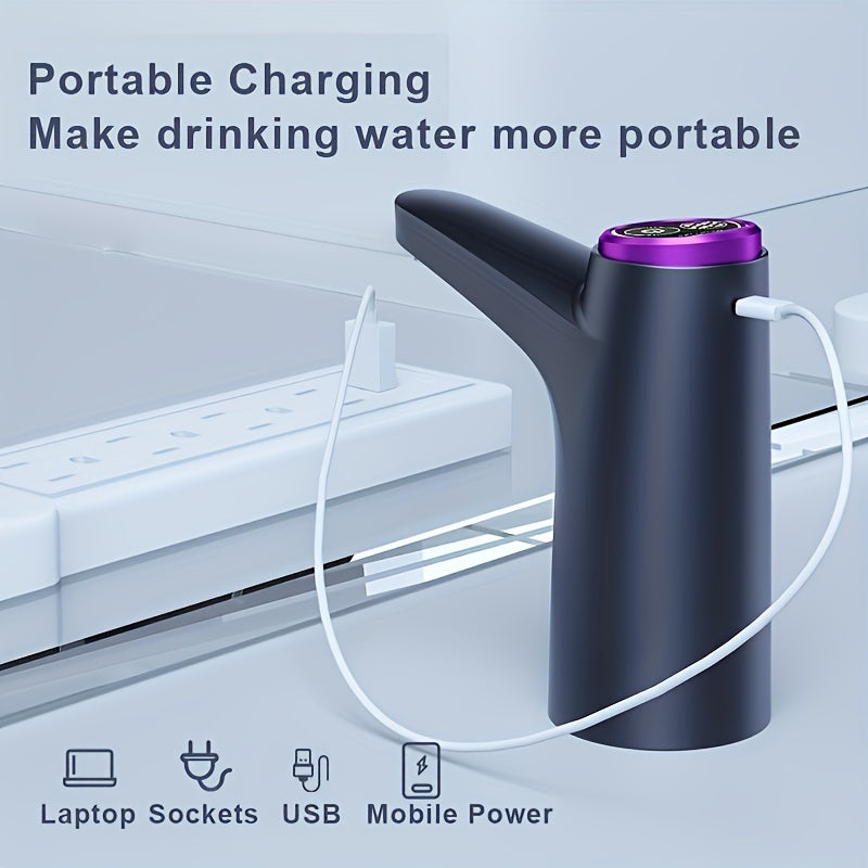 Portable water pressure device for home, office, or dormitory - USB rechargeable electric water bottle pump, automatic drinking water dispenser for jugs ranging from 5.68 to 18.93 liters.