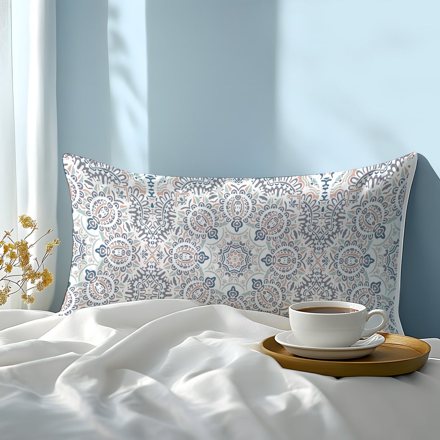 1 Piece Geometric Floral Pillowcase made with 100% Soft Skin-Friendly Fabric. The Woven Pillow Cover is Machine Washable and features an Envelope Closure, perfect for Bedroom, Guest Room, Hotel use. Makes an Ideal Gift.