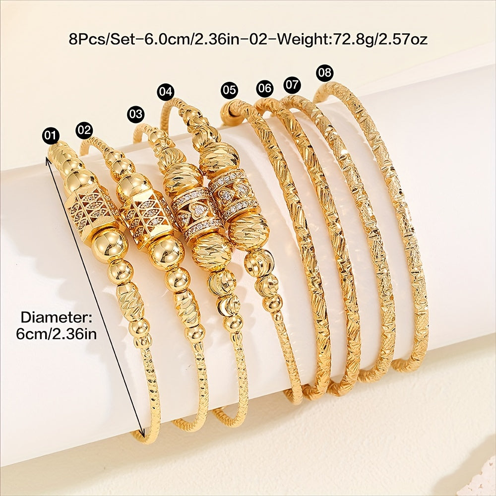 Set of 8 Sparkling Bangle Bracelets featuring Cubic Zirconia & Copper Alloy - Ideal for Weddings, Parties, and Vacations - Stylish Jewelry Gift inspired by Korean and Japanese Elegance