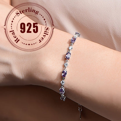 This stylish bracelet is made of high-quality 925 sterling silver with elegant purple stones. Its simple and versatile design makes it suitable for daily wear or as a special gift. Perfect for wearing all year round.