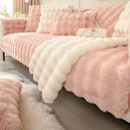 Winter plush sofa cover, anti-slip, dustproof slipcover for couch in living room, office, bedroom, home decor.