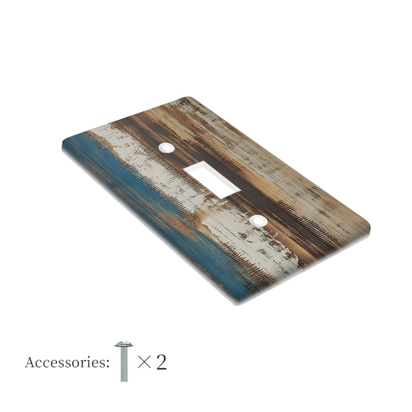 Brown wood wall switch covers for rustic bedroom decor.