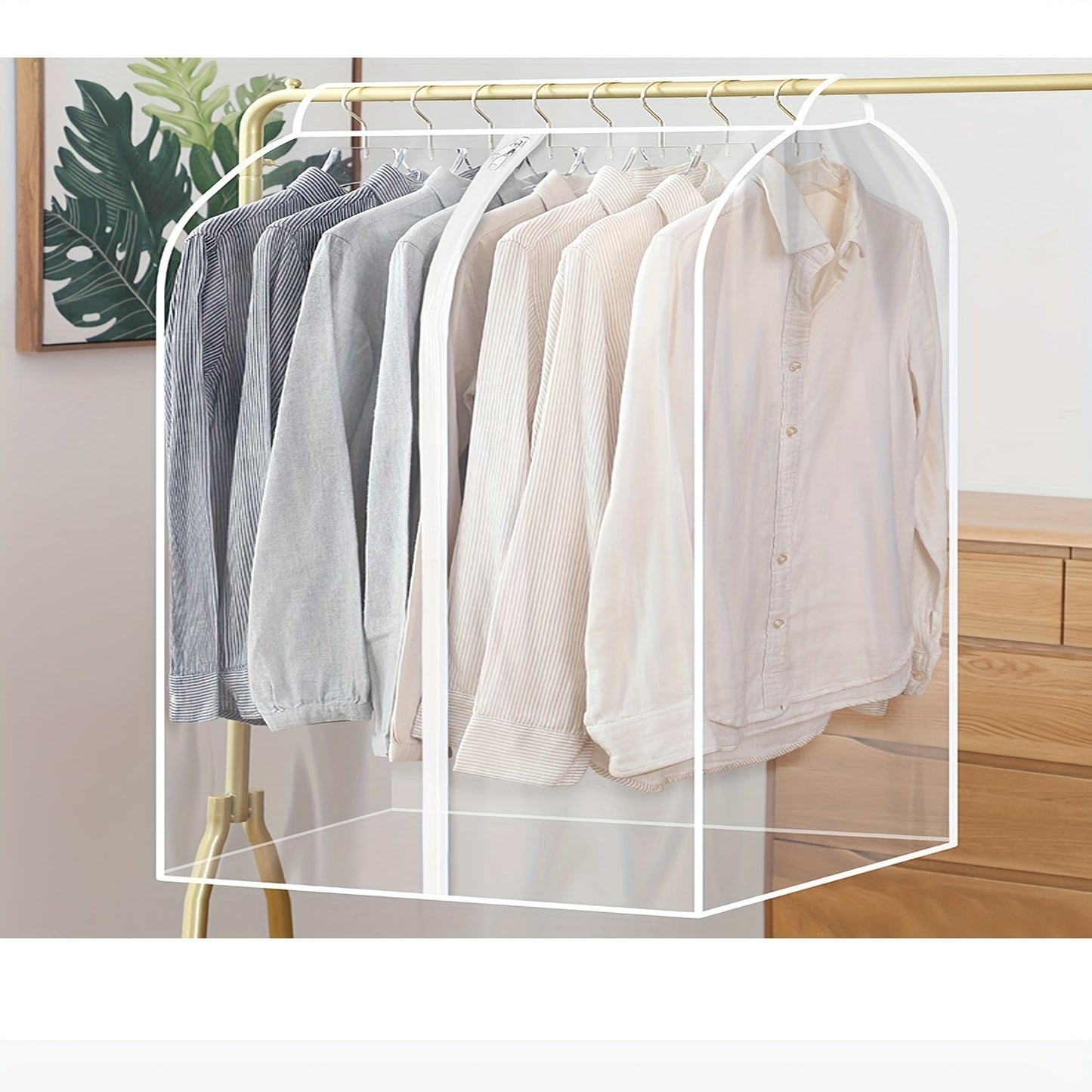 1 piece of a clear hanging garment bag for organizing your closet. This bottom-closed garment rack cover is extra large and seals off your wardrobe clothes, protecting coats, suits, dresses, and more. Perfect for dorm rooms and bedroom wardrobes, this