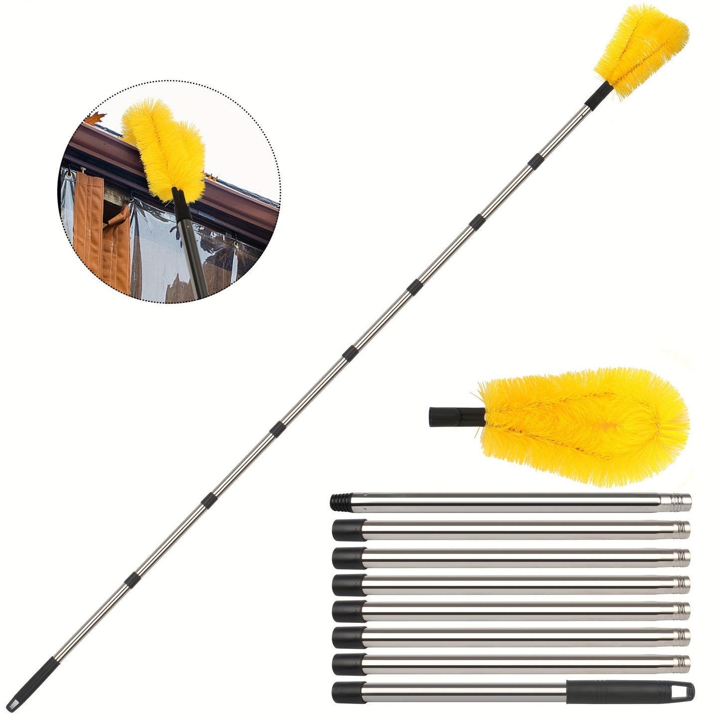 Extendable Gutter Cleaning Brush - Reach for Leaves & Debris, Stainless Steel, Adjustable, Durable