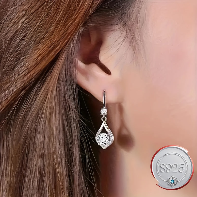 S925 Sterling Silver Dangle Earrings featuring Synthetic Cubic Zirconia Teardrop Design, Suitable for Daily Wear and Gifting, Great for Valentine's Day - Elegant Women's Fashion Accessory