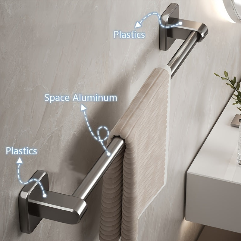 Space-saving self-adhesive towel bar made of rustproof aluminum and durable ABS for easy installation in bathrooms and kitchens. Available in 30/40/50cm options with a sleek modern design, perfect for storage and as a gift decoration.