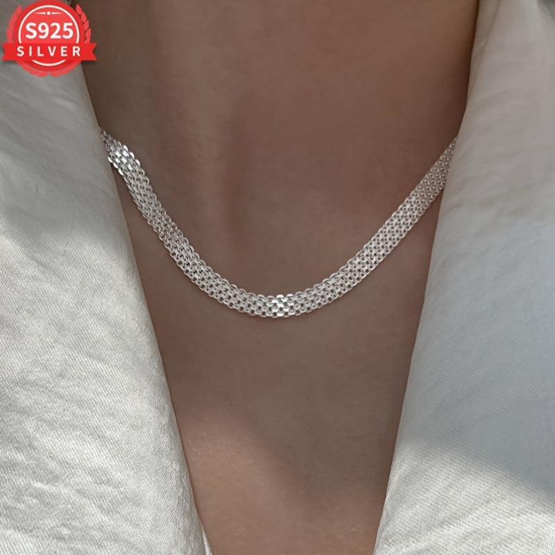 925 Sterling Silver Women's Fashion Necklace with a hypoallergenic unique braided chain, perfect for all occasions. This elegant clavicle jewelry comes in a gift box with anti-oxidation properties, weighing 4.2g. Ideal for parties, Halloween, and