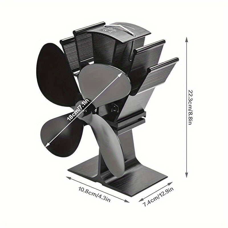 This high-speed 4-blade wood stove fan efficiently distributes heat with its high-quality, battery-free design. Made from sturdy painted metal, it is ideal for promoting air circulation and cooling in any space, whether at home, in the office, or