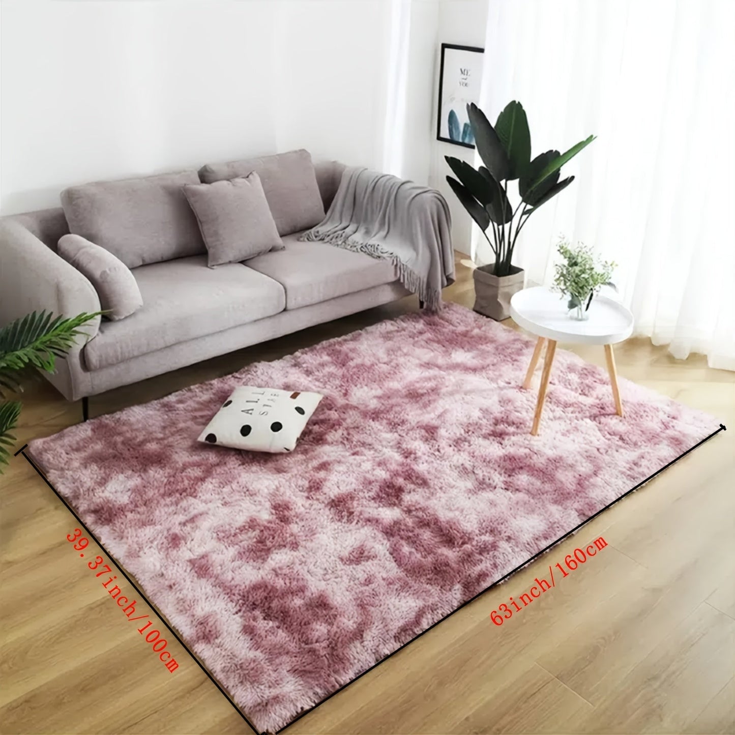 One piece of ultra soft tie-dye grey carpet with gradient color silk PV velvet material, available in various sizes: 15.74x23.62 inches, 39.37x62.99 inches, 47.24x62.99 inches, 47.24x78.74 inches, and 62.99x78.74 inches. Ideal for use in living rooms