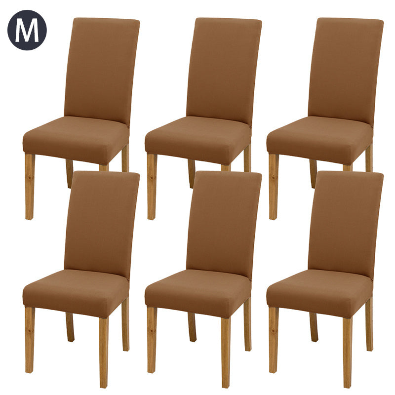 Set of 6 solid color chair covers made of stretch spandex fabric, easily removable and washable, ideal for dining rooms, kitchens, and hotels.