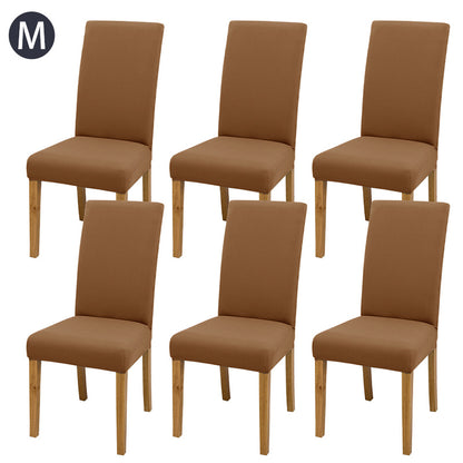 Set of 6 solid color chair covers made of stretch spandex fabric, easily removable and washable, ideal for dining rooms, kitchens, and hotels.