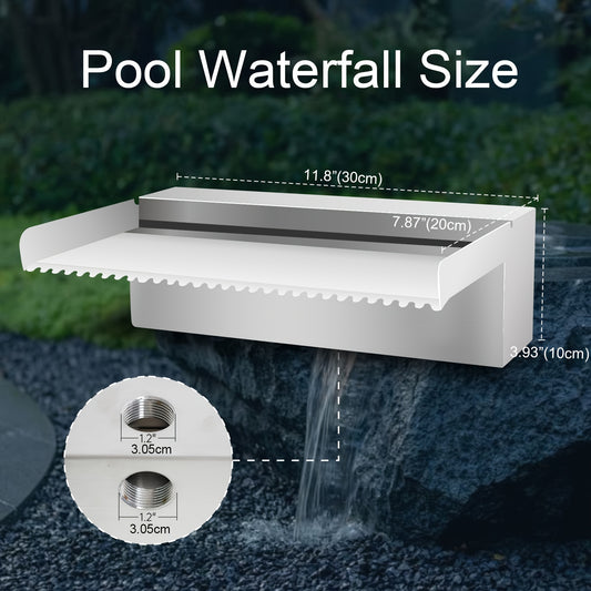 304 Stainless Steel Waterfall Spillway for Ponds & Gardens - No Light Needed, Various Sizes Available (29.97cm, 59.94cm, 89.92cm) - Ideal for Outdoor Ambiance