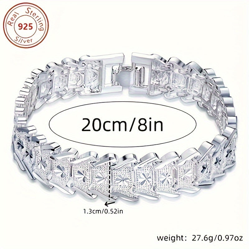 This elegant 12mm Coin Wide Bracelet is made of S925 Sterling Silver, ideal for daily wear or special occasions. With its simple and stylish design, it is allergy-resistant and perfect as a fashion jewelry gift.