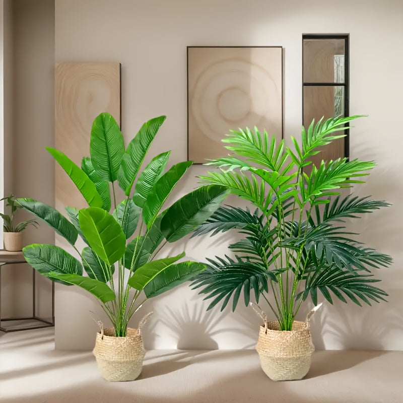 2 artificial palm plants for spring/summer home decor, living room, office. Flowerpots not included.