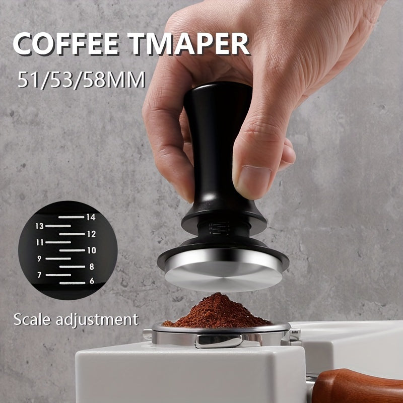 Espresso Tamper Set with Calibrated 51/53/58mm Sizes and Spring Loaded Handle, Stainless Steel Flat Base Coffee Tamper