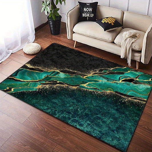 Green Abstract Area Rug - Soft, Non-Slip, and Stain Resistant - Machine Washable Polyester Floor Mat for Living Room and Kitchen Decor