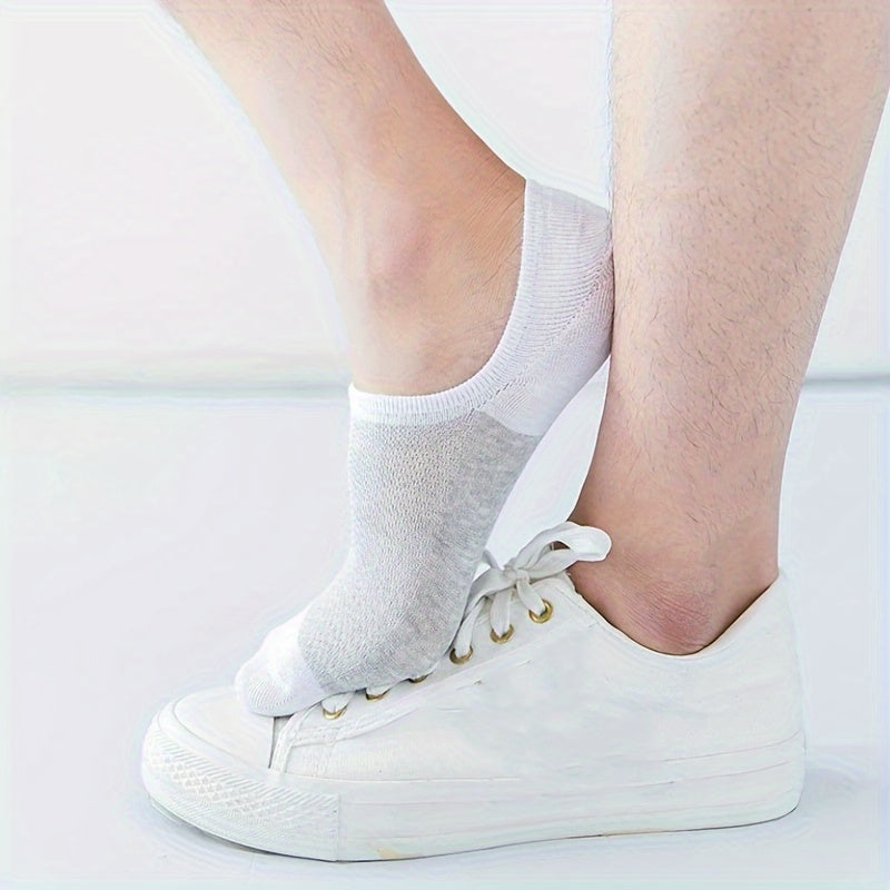 5 pairs of men's color block liner anklet socks made of thin cotton blend, perfect for outdoor activities.