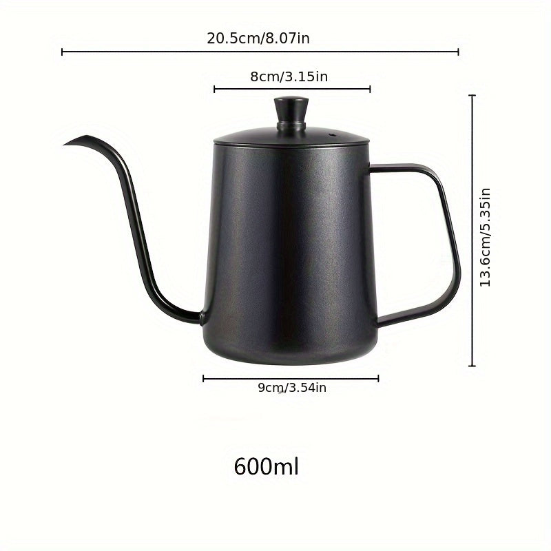 Stylish Japanese Stainless Steel Pour Over Coffee Kettle with Teflon Coating, Small Drip Coffee Pot with Cover and Curved Spout, 350-600ml Size