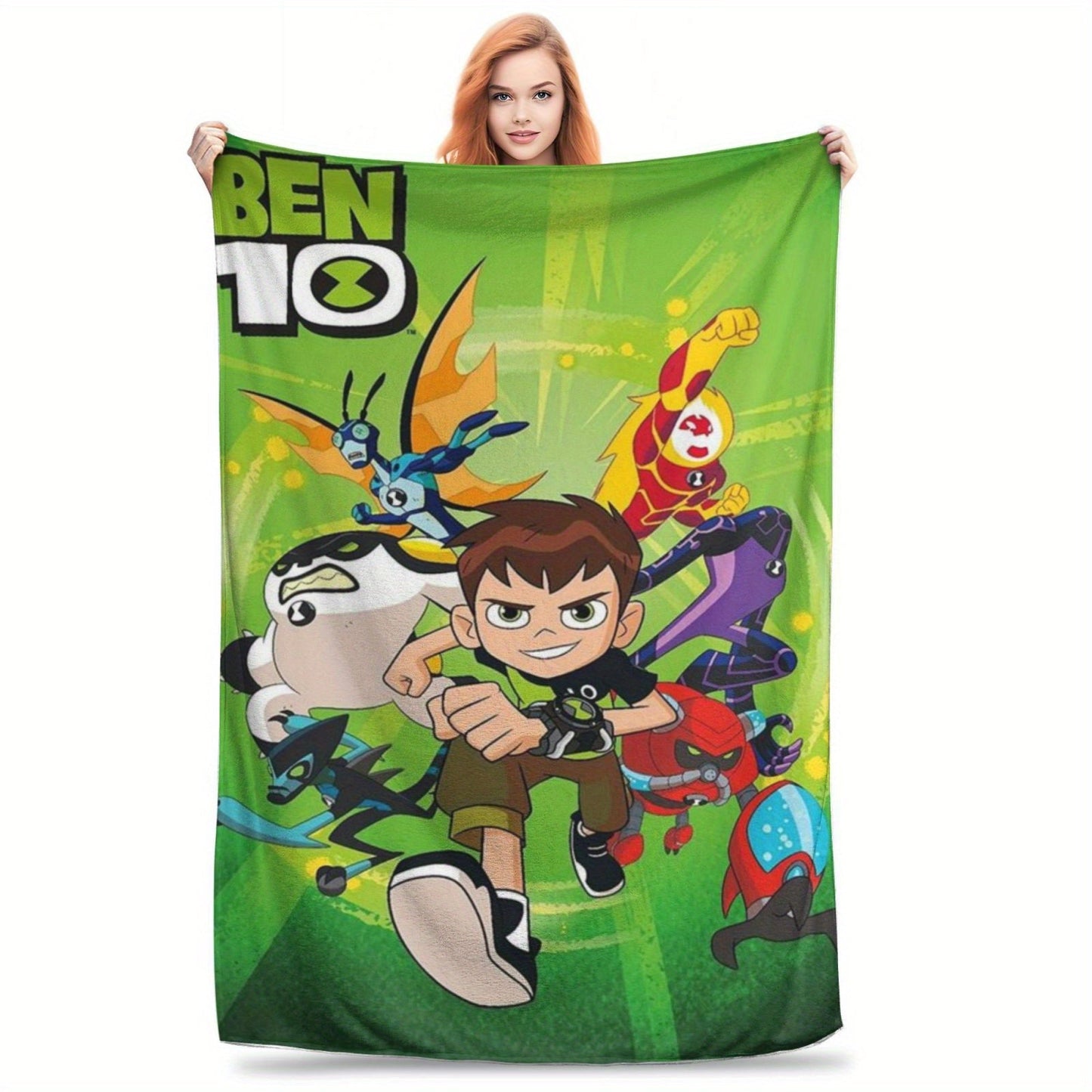 Soft and cozy Ben 10 Warrior Print Flannel Fleece Blanket - the ideal all-season throw. A perfect gift for birthdays and friends, featuring contemporary style with a digital print on 250-300g polyester knitted fabric.